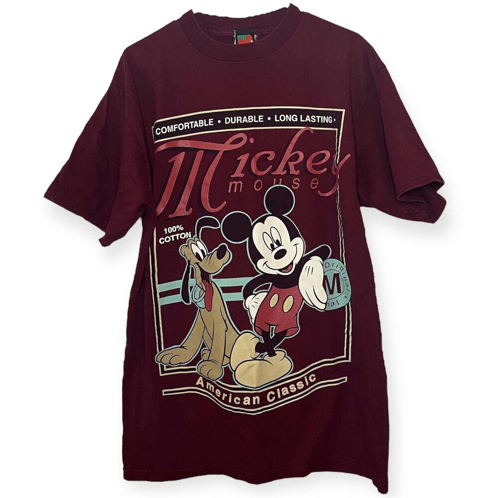 VTG 90s Mickey Mouse Pluto T Shirt Burgundy Mickey Unlimited One Size Fits Most‎